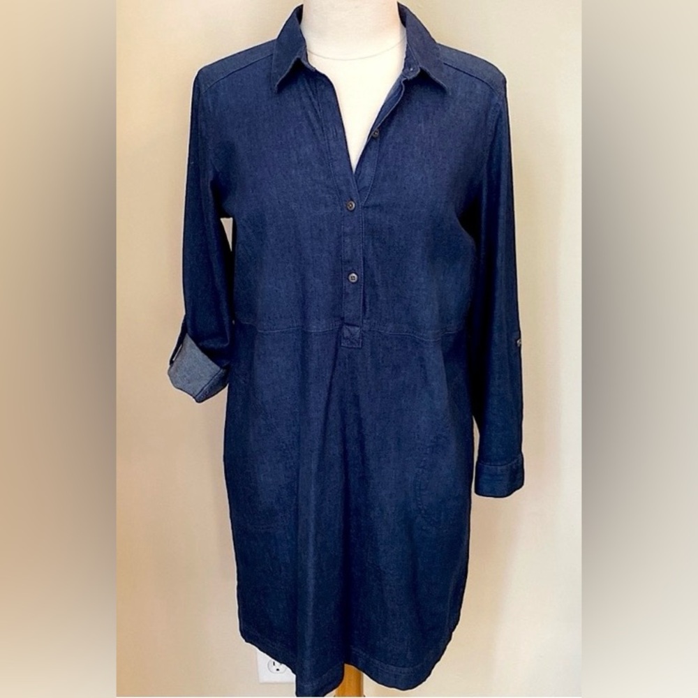 J. Jill Denim SZ MP Dark Blue Preppy Western Boho Elevated Chic Denim Dress